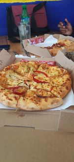 Close-up of pizza on table