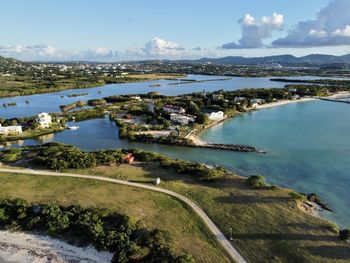 High angle view of sea against sky