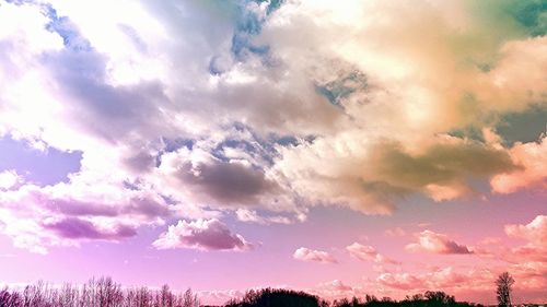 Low angle view of trees against cloudy sky