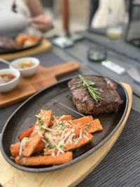 Close-up of food in plate on table