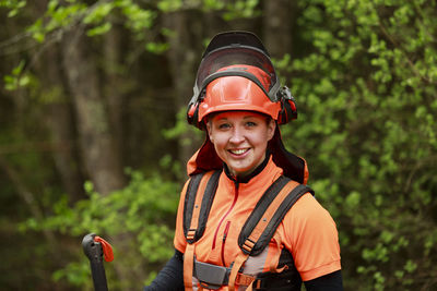 Portrait of female lumberjack