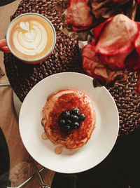 High angle view of breakfast on table