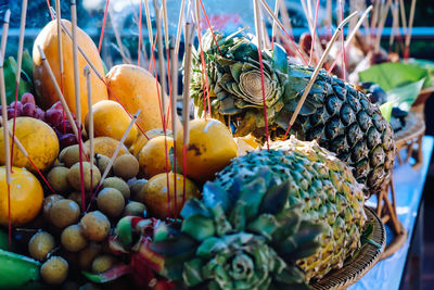 Close up image of sacrificial offering food for pray to god and memorial to ancestor 