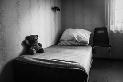 View of dog relaxing on bed at home