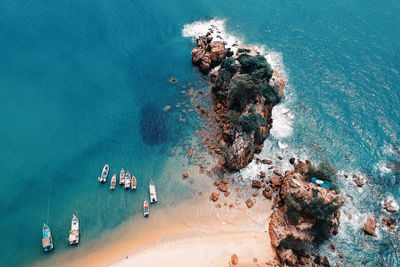 High angle view of rocks on beach