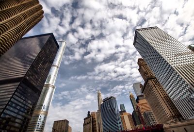 Low angle view of skyscrapers against sky