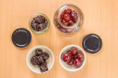 High angle view of fruits in bowl on table