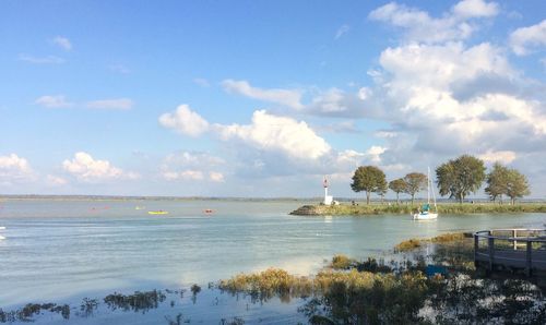 Scenic view of sea against cloudy sky