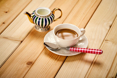 High angle view of coffee on table