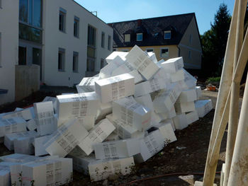 Stack of garbage outside building