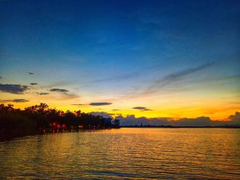 Scenic view of lake against sky during sunset