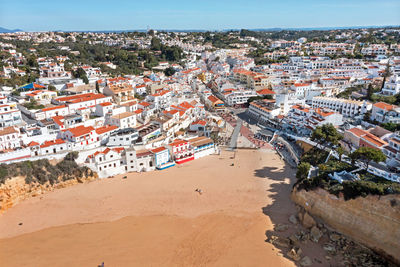 Aerial from the historical village carvoeiro in the algarve portugal