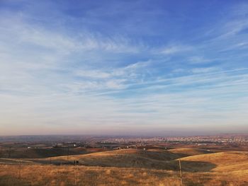 High angle view of land against sky