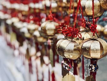 Close-up of decoration hanging outside temple