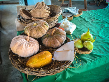 High angle view of fruits in basket