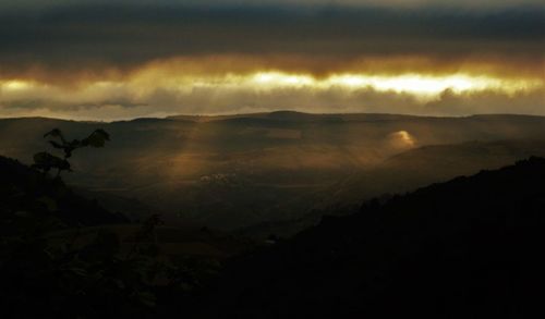 Scenic view of mountains against cloudy sky