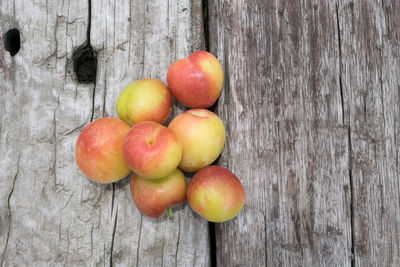 Close-up of apples on wood