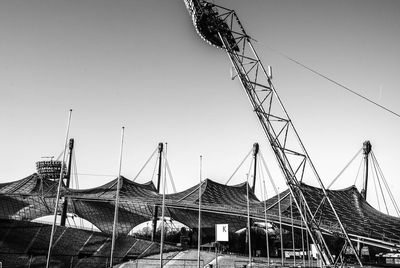 Low angle view of sailboat against clear sky