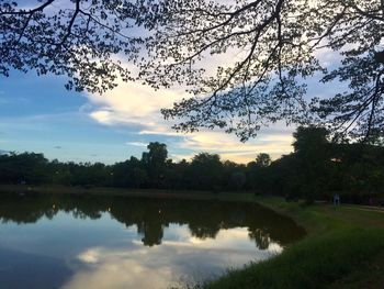 Scenic view of lake against sky during sunset