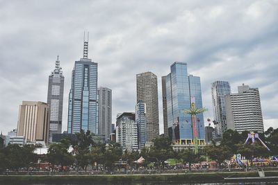 Low angle view of melbourne skyscrapers against sky