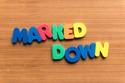 Text written on wooden table