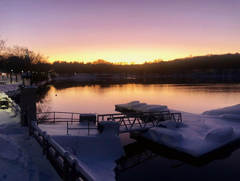 Scenic view of lake against sky during sunset