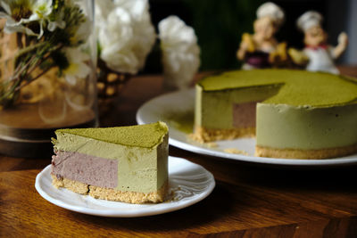 Close-up of cake in plate on table