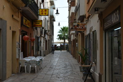 Empty alley amidst buildings in city