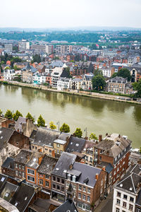 High angle shot of townscape against sky