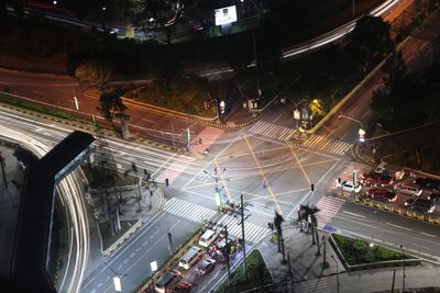 High angle view of people crossing road