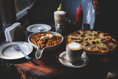 High angle view of food on table in restaurant