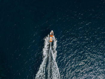 High angle view of person on boat in sea
