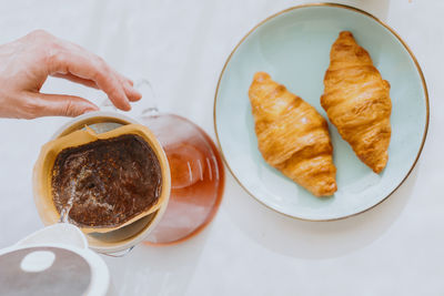 High angle view of breakfast served on table