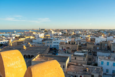 High angle view of townscape against sky