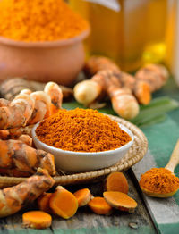 Spice and turmeric on table