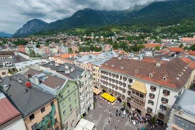 High angle view of townscape against sky