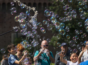 High angle view of people at bubbles