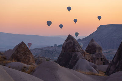 View of hot air balloon at sunset