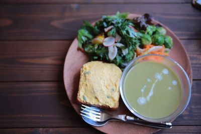 Close-up of food served on table