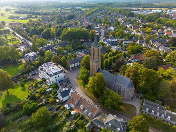 High angle view of buildings in city