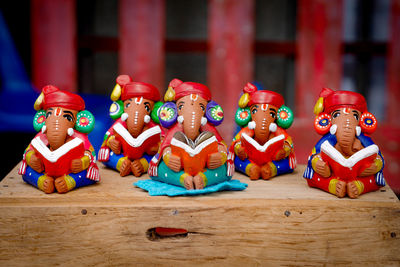 Close-up of toys on table