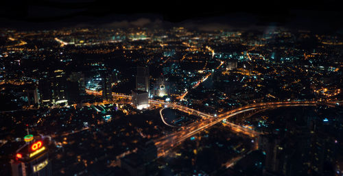 Aerial view of city at night