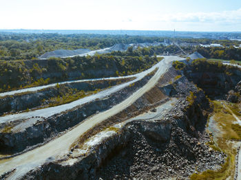 High angle view of land against sky