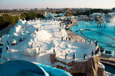 Panoramic view of swimming pool during winter