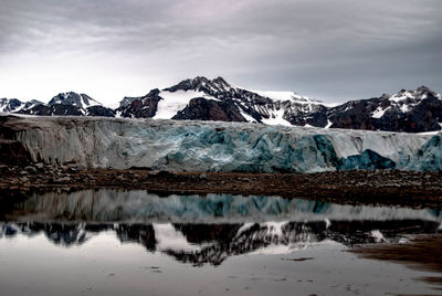 Scenic view of snowcapped mountains against sky glacier 