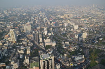 High angle view of city buildings