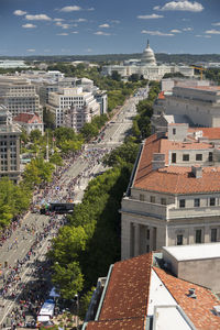 High angle view of buildings in city