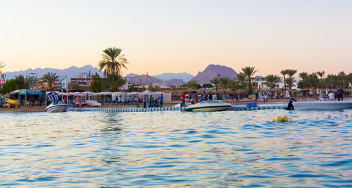 Boats in swimming pool