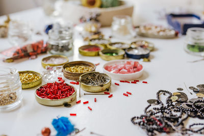 High angle view of food on table