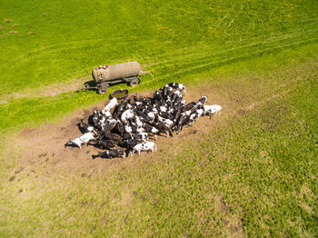 High angle view of garbage on field